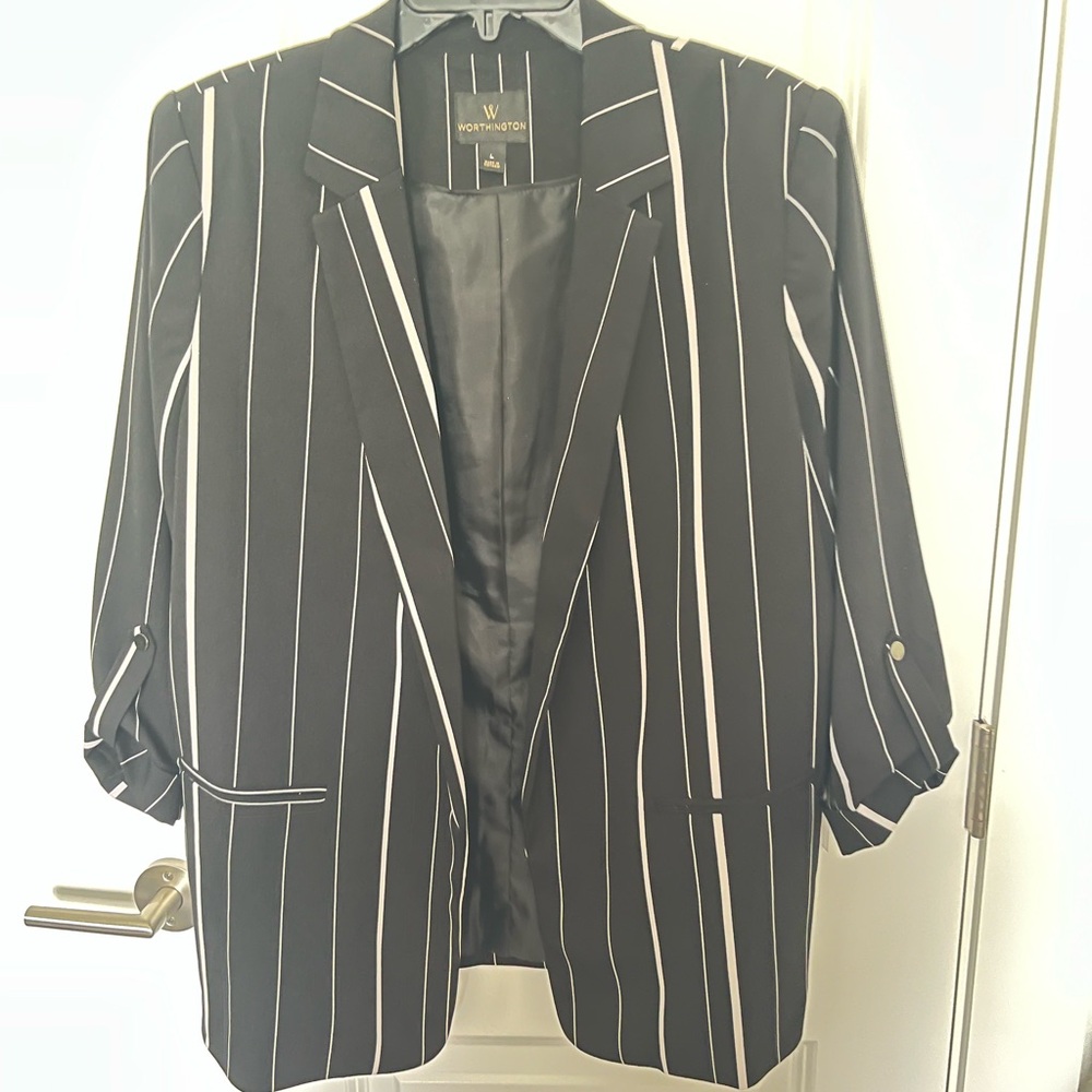 Worthington Black Blazer with White Stripes